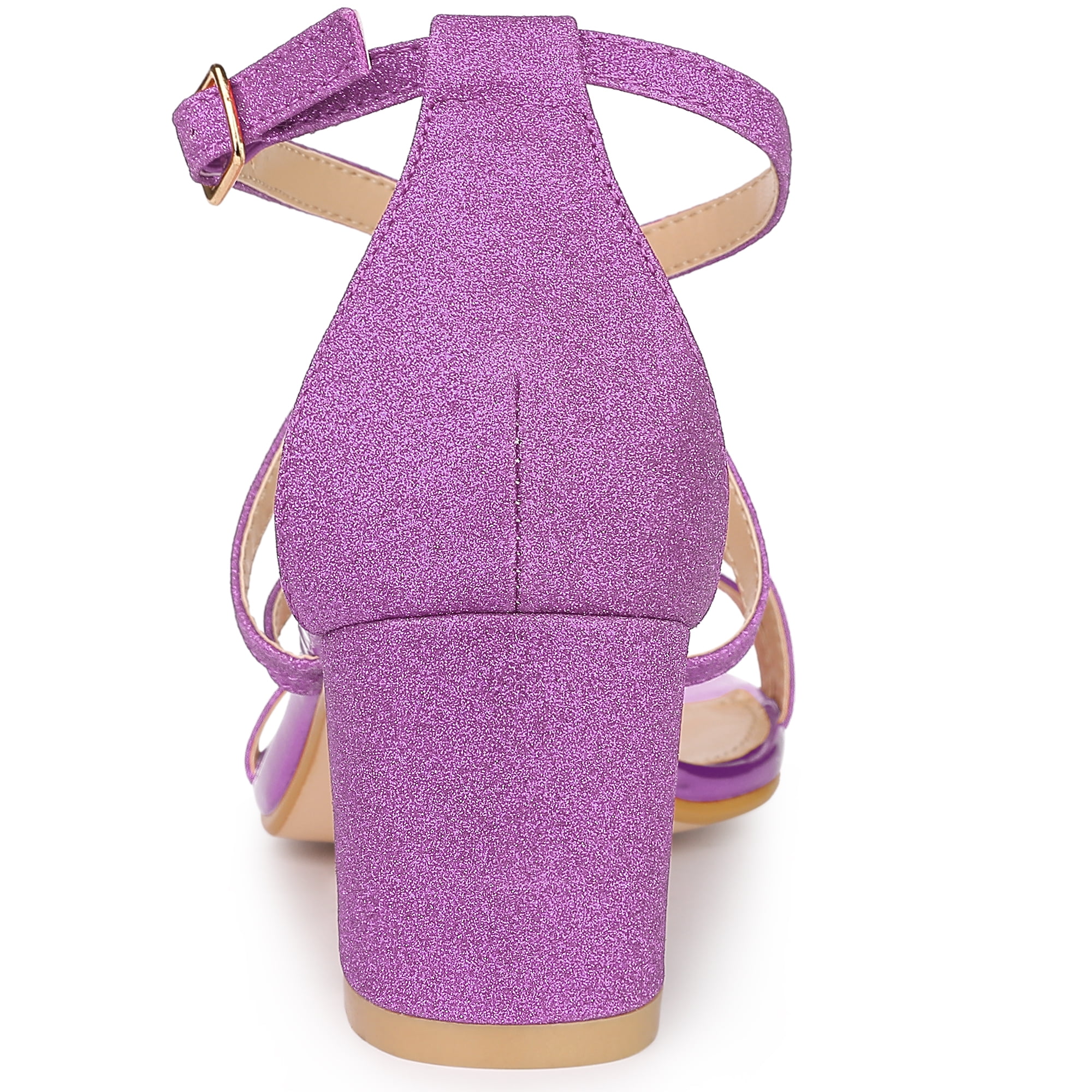 DARING DIVA Women's Glitter Crisscross Strap Chunky Heels Sandals Purple 7