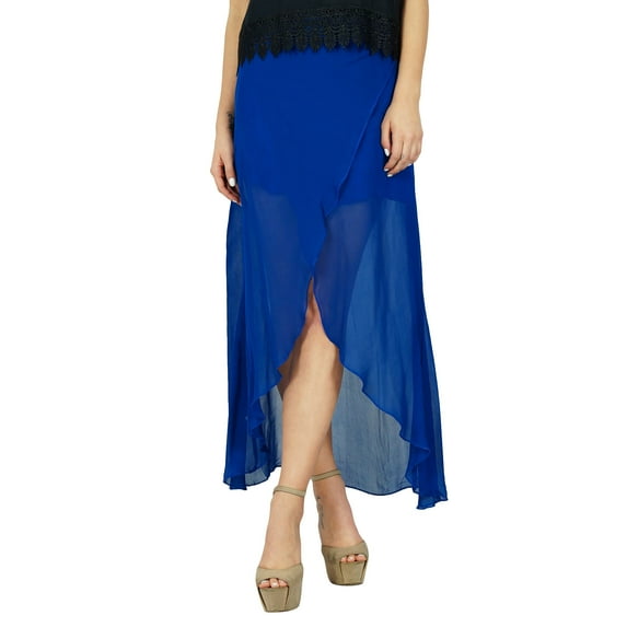 Bimba Asymmetrical Skirt Sheer Semi Lined Chic A-Line Skirt Party Wear