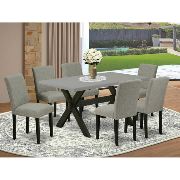 East West Furniture X696AB106-7 7-Pc Dinette Room Set - 6 Mid Century Dining Chairs and 1 Modern Rectangular Cement Dining Table Top with High Chair Back - Linen White Finish