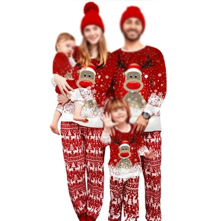

Cindysus Matching Family Pajamas Set Mommy Dad Child Loose Long Sleeve Nightwear Tops and Pants Elastic Waist Xmas Pjs PJ Sets Red A Dad L