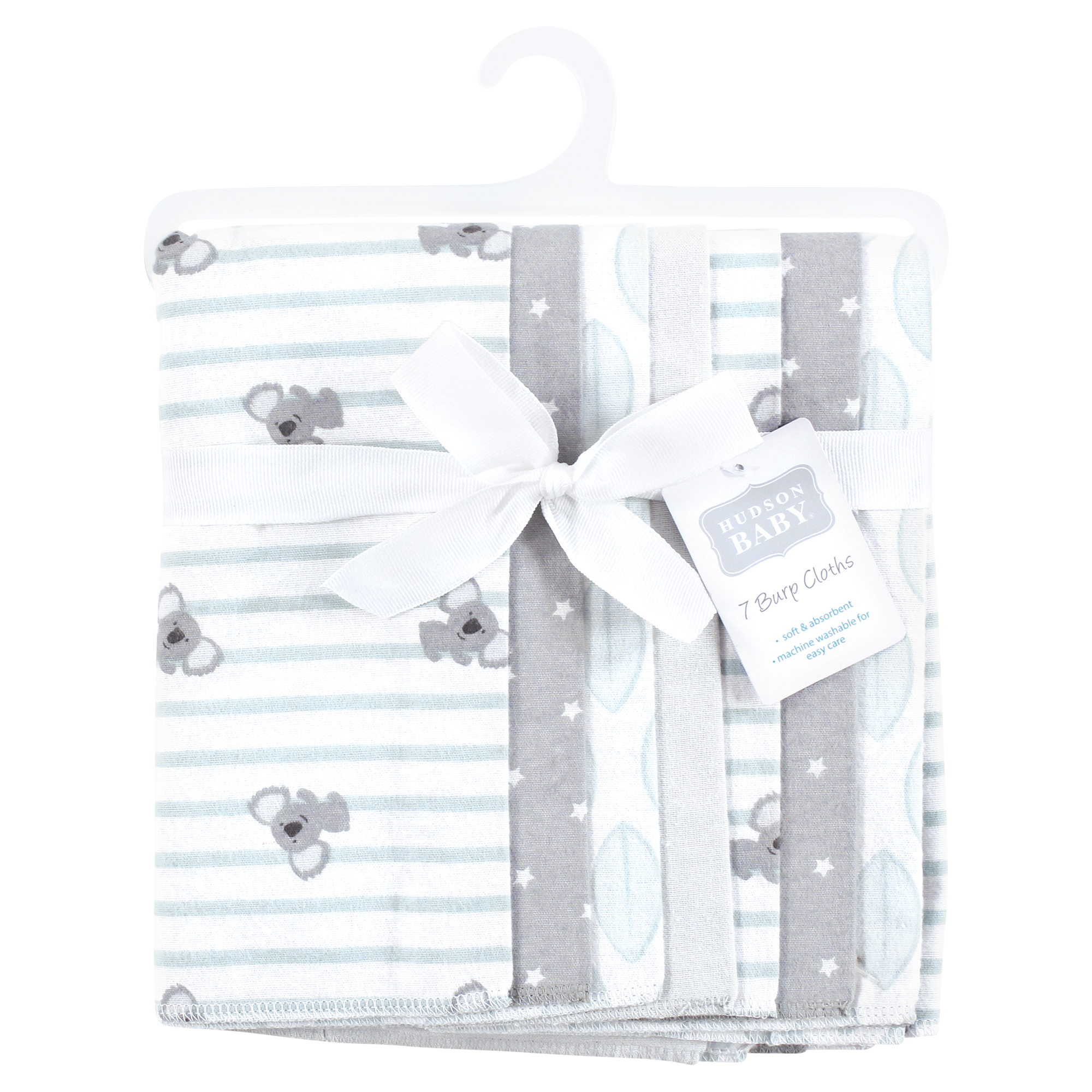 Hudson Baby Unisex Baby Cotton Poly Flannel Burp Cloths, Koala Stripe 7-Pack, One Size