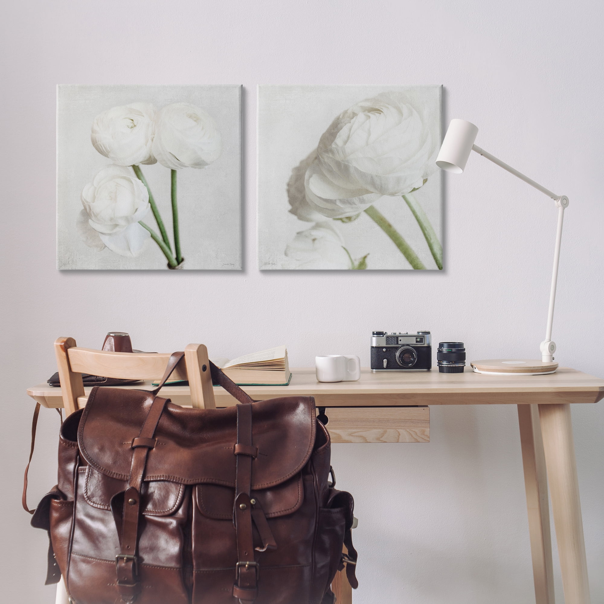 Stupell Industries Simple White Peony Stems Plants & Flowers Painting Wrapped Canvas Art Print Wall Art, 24 x 24, Set of 2