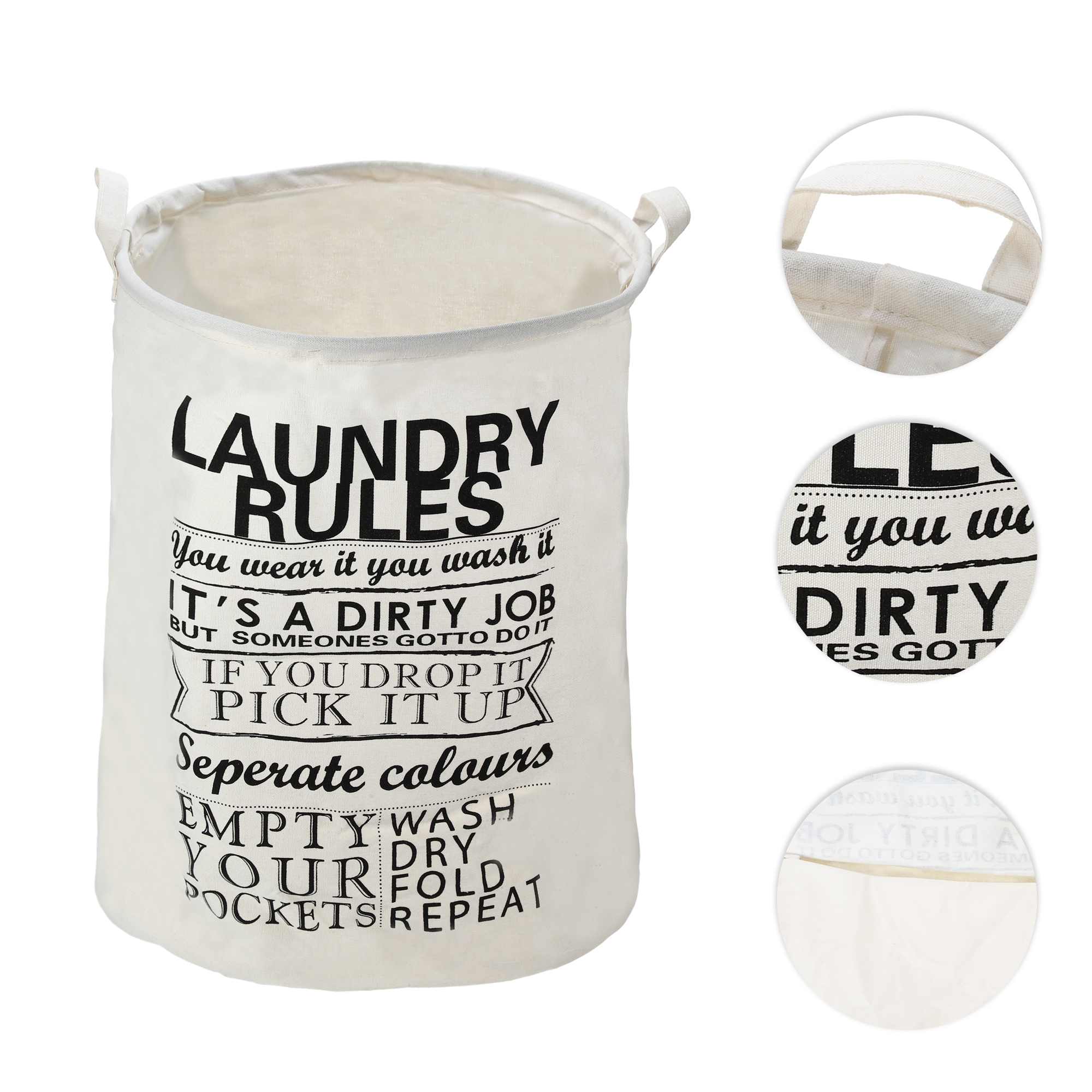 Unique Bargains Foldable Cylindrical Laundry Basket 19.69"x15.75" 60L Black 1 Pc Rules