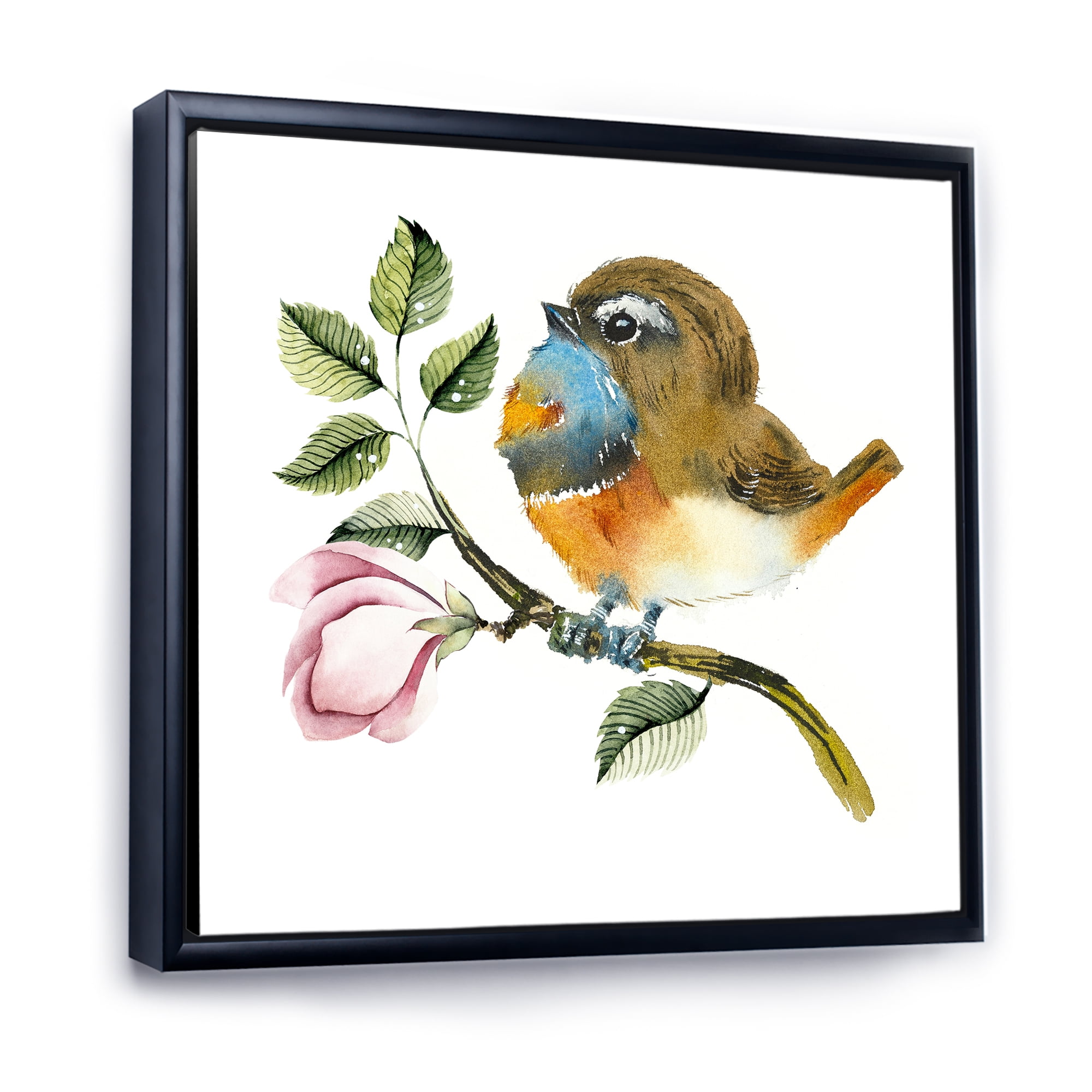 Designart 'Bluethroat Bird Sitting On A Branch' Traditional Framed Canvas Wall Art Print