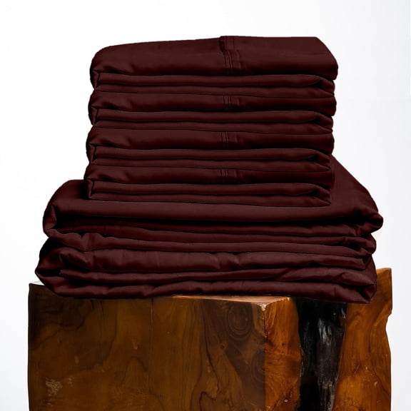 500 Thread Count, 100% Giza Egyptian Cotton Bedding Set, 6-PC Sheets Set, 22 Inch Deep Pocket of Fitted Sheet, Soft Sateen Weave Breathable - Wine, Alaskan King