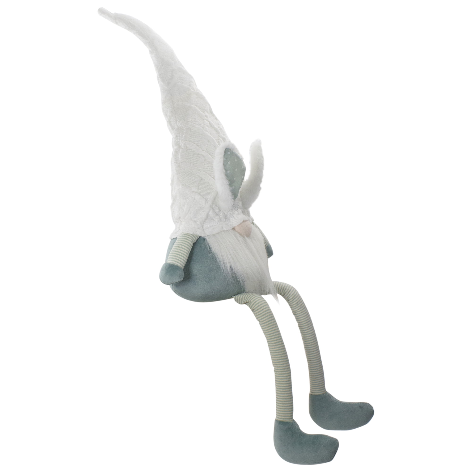 33" White and Green Sitting Easter Gnome with Bunny Ears and Dangling Legs