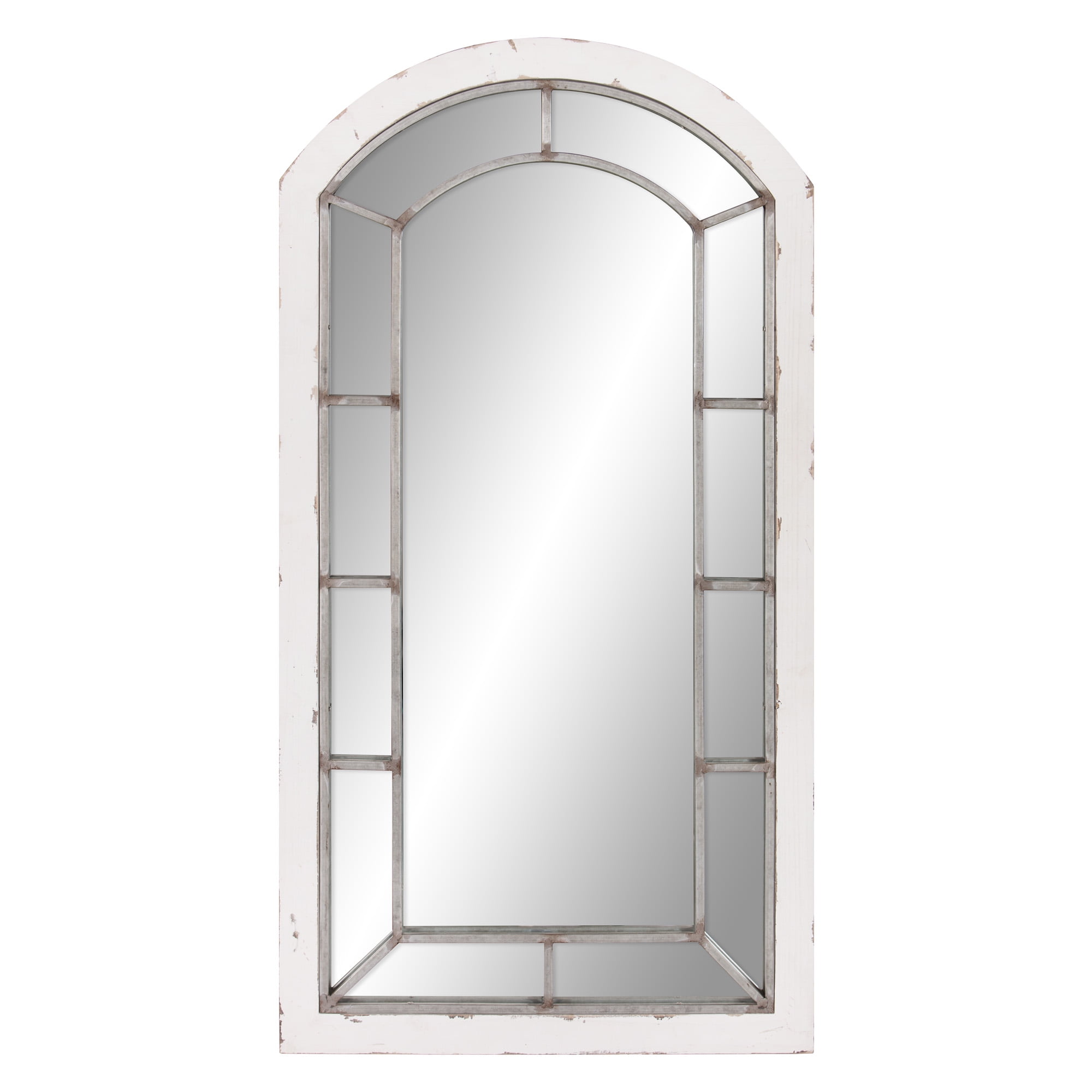 Distressed White and Antique Silver Arch Windowpane Wall ...
