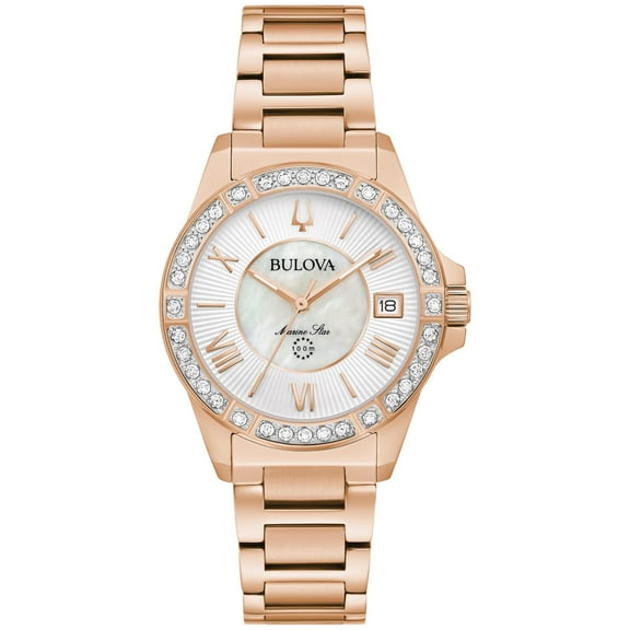 Bulova Women's Marine Star Diamond Accented Rose Gold Watch - 98R295