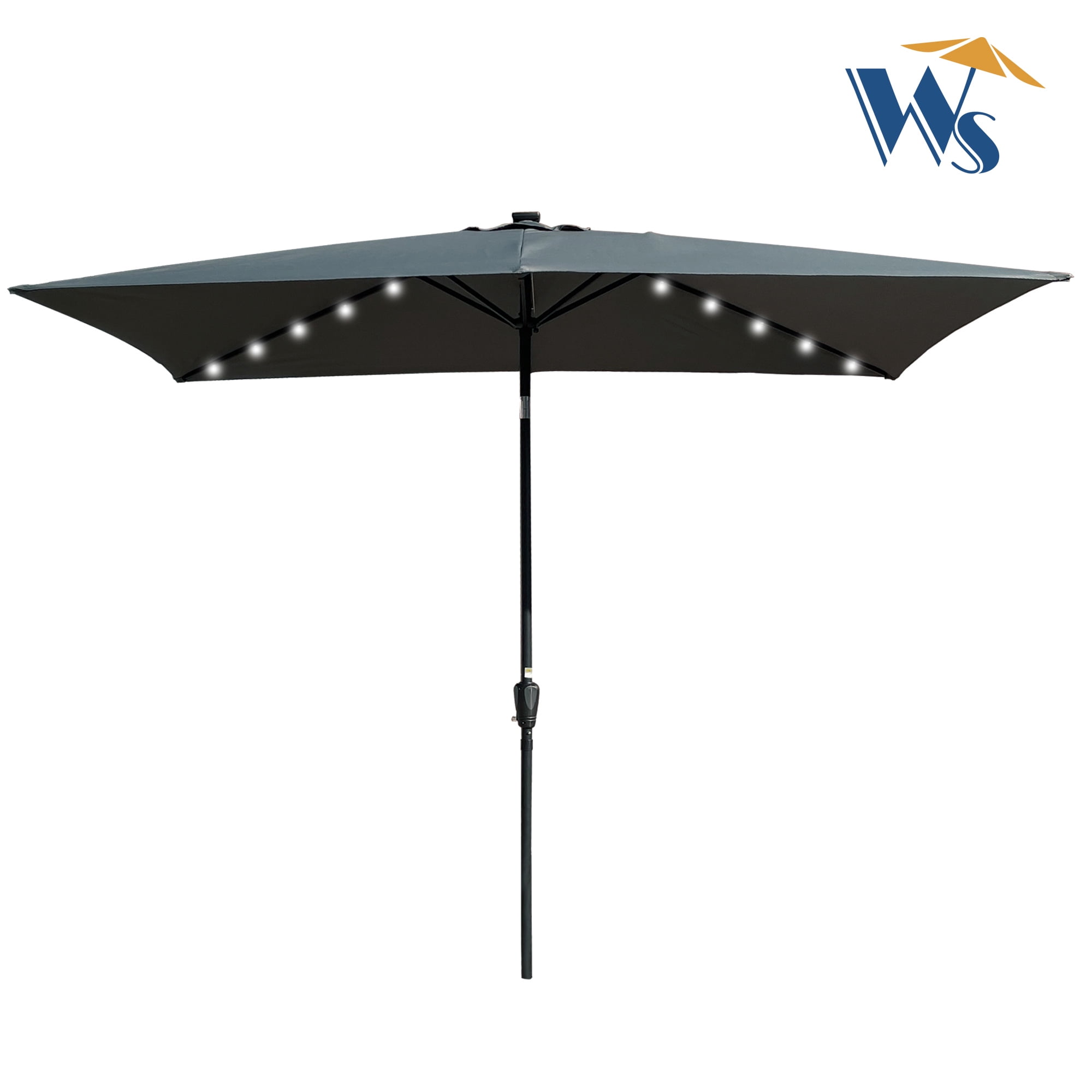 10x6.5 FT Rectangular Patio Umbrella, Solar LED Waterproof Outdoor Sun Shade Canopy with Tilt Function, Anthracite