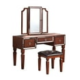 thumbnail image 3 of Poundex Wooden Makeup Vanity Set with Tri-fold Mirror and Stool - Black, 3 of 5