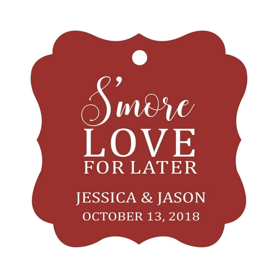 Darling Souvenir S'More Love For Later Tag Custom Favor Fancy Hang Tags -Maroon-100 Tags