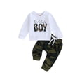 thumbnail image 1 of xiaxaixu Baby Boys Pants Set, Long Sleeve Crew Neck Letters Print Sweatshirt with Solid/Camouflage Sweatpants Infant Clothes, 1 of 9