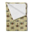 thumbnail image 2 of Hipster Soft Flannel Fleece Throw Blanket, Old Style Cameras on a Grungy Background Antique Retro Equipment, Cozy Plush for Indoor and Outdoor Use, 60" x 80", Reseda Green Sand Brown, by Ambesonne, 2 of 5