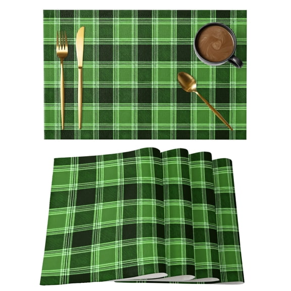 Green Checkered Placemats Set of 8 Modern Farmhouse Green Buffalo Plaid Place Mats Indoor Wipeable Table Mats Washable Cloth Dining Table Placemats for Kitchen Holiday Party Home Decor 13x19 Inch