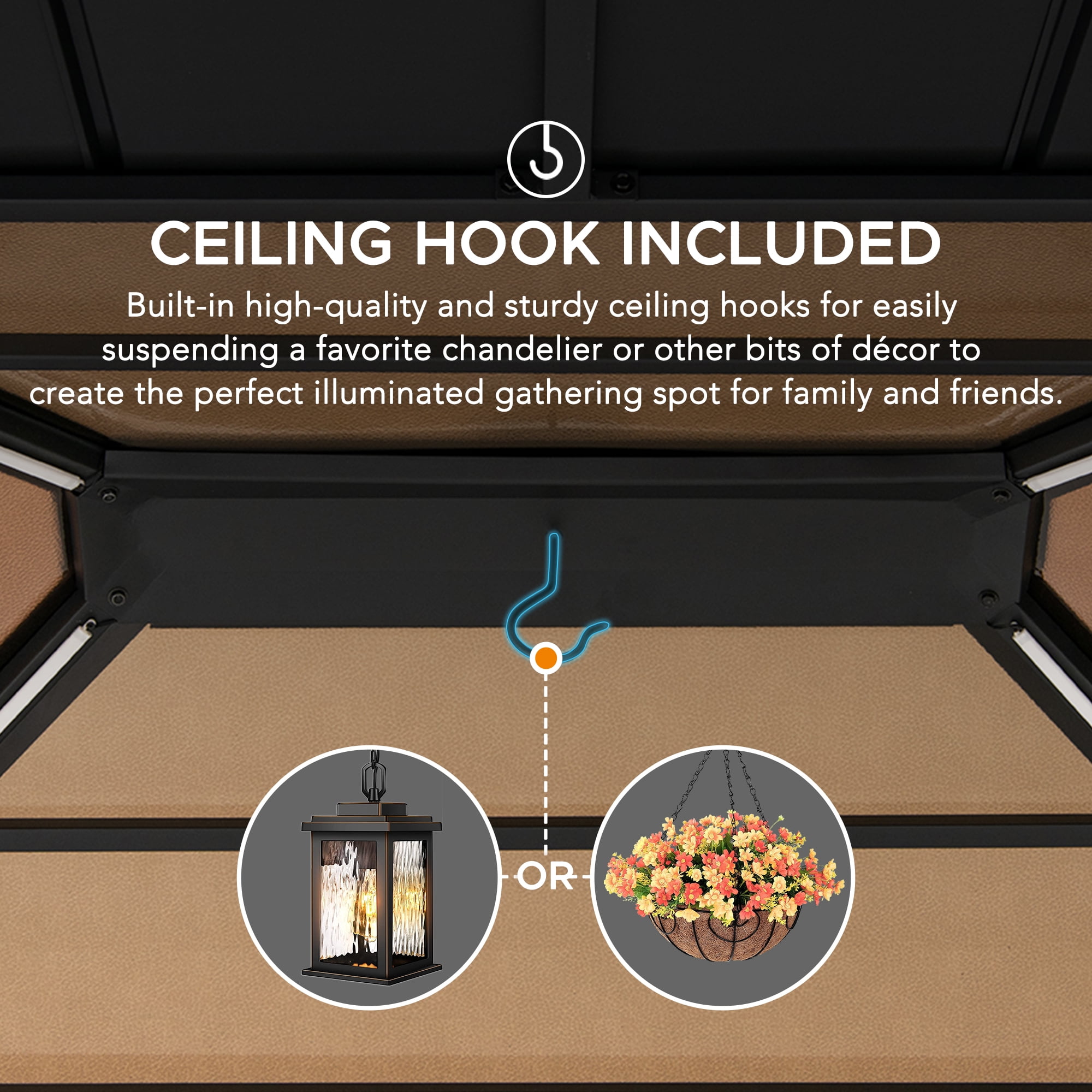 Sunjoy 11’ x 13’ Grayden Wood Gazebo , Outdoor Patio Solar Powered Hardtop Gazebo with One-Tier Metal Roof, LED Light and Ceiling Hook