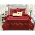 thumbnail image 1 of 7-Pc Floral Scroll Vine Border Square Embroidery Comforter Set Burgundy Red Ivory Queen, 1 of 1