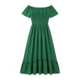 thumbnail image 6 of ClodeEU Women's Off Shoulder Puff Short Sleeve Waist Tie Irregular Midi Dress,Casual Summer Swing Dress Green,Women's Plus XXXL, 6 of 7