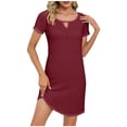 thumbnail image 2 of Liquidation d'Été 2025! Robe Grande Taille pour Femmes, Liquidation de Robe d'Été pour Femmes, Mode Féminine Couleur Unie Encolure Creuse Boucle Manches Courtes Robe Col Rond, 2 of 5