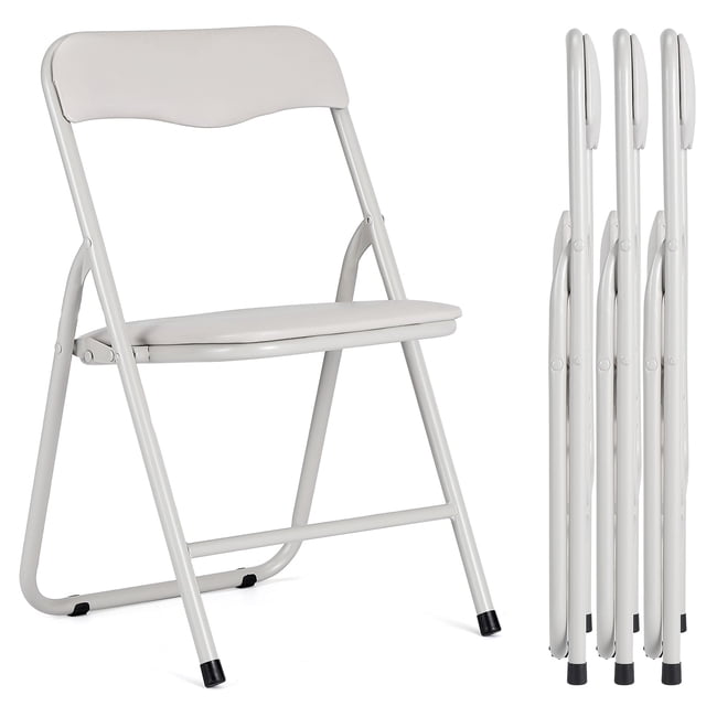 Bingirl Beige Foldable Table with 4 Upholstered Chairs and Cushioned Seats