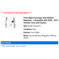 thumbnail image 2 of Front Right Passenger Side Window Regulator - Compatible with 2008 - 2016 Chrysler Town and Country 2009 2010 2011 2012 2013 2014 2015, 2 of 2