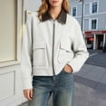 thumbnail image 2 of OIOLOYJM Womens Corduroy Jackets Causal Contrast Collar Zip Up Long Sleeve Comfortable Cropped Jackets Fall Winter Casual Vintage Basic Outdoor Coat with Pockets White XL, 2 of 5
