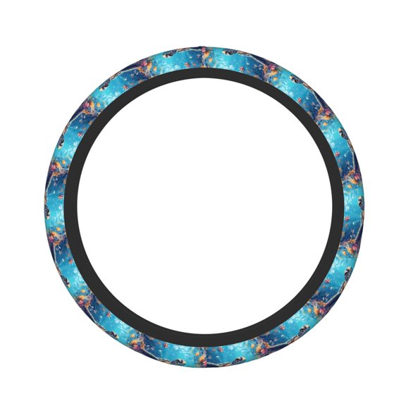 Hirioo Colorful Underwater Plant Turtle for Elastic Stretch Steering Wheel Cover Universal 15 Inch Automotive Steering Wheel Cover Fit Auto, Suvs, Truck