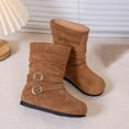 thumbnail image 5 of Mooqilaa Girls Mid Calf Boots, Faux Suede Lightly Fleece‑Lined Non Slip Casual Fall Winter Shoes Brown Size 1 Big Kids, 5 of 7