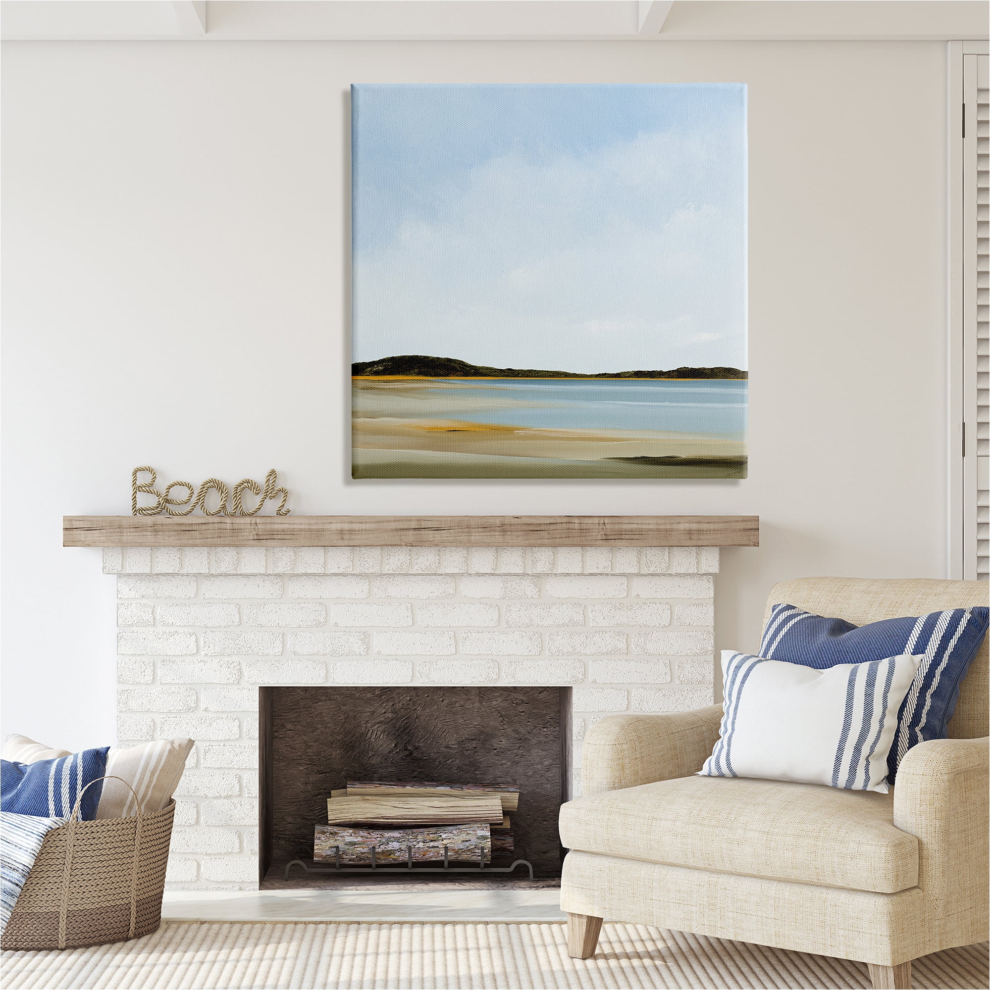 Stupell Industries Simple Beach Landscape Landscape Painting Gallery Wrapped Canvas Art Print Wall Art, 36 x 36