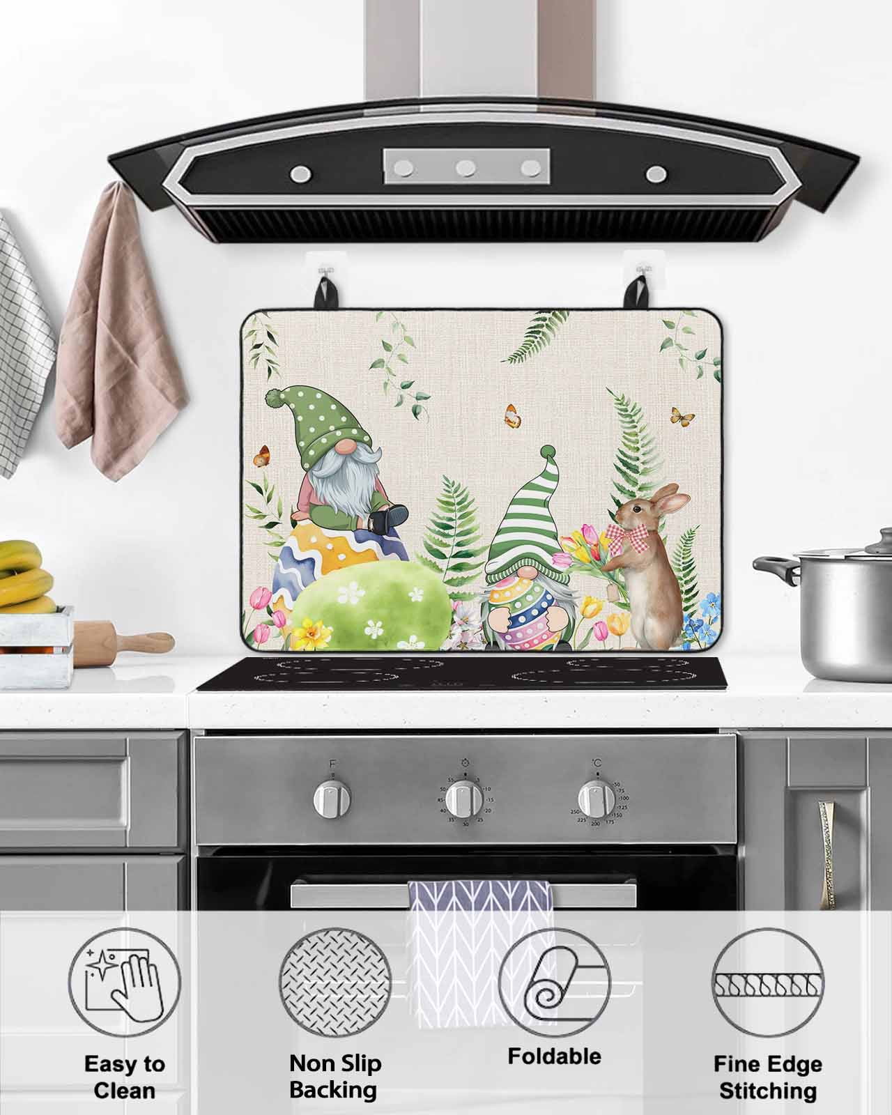 Large Induction Cooktop Protector Mat Easter Stove Top Covers for Electric Stove, Eggs Gnomes Bunny Elegant Pastoral Rustic Decorative Stove Burner Cover Mats, Glass Top Stove Cover