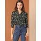 thumbnail image 3 of INSPIRE CHIC Blusa con botones de manga larga con cuello en V y blusas sueltas florales de gasa para mujer Negro S, 3 of 6