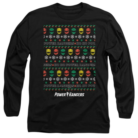 Power Rangers Ugly Christmas Sweater Unisex Adult Long-Sleeve T Shirt, Black, 2X-Large
