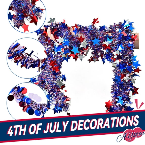 AYktou 4th of July Decorations,Independence Day Garland - 1 pcs Red White and Blue Tinsel Garland,6.56 ft Tassel Garland for 4th of July Accessories,Memorial Day Decorations