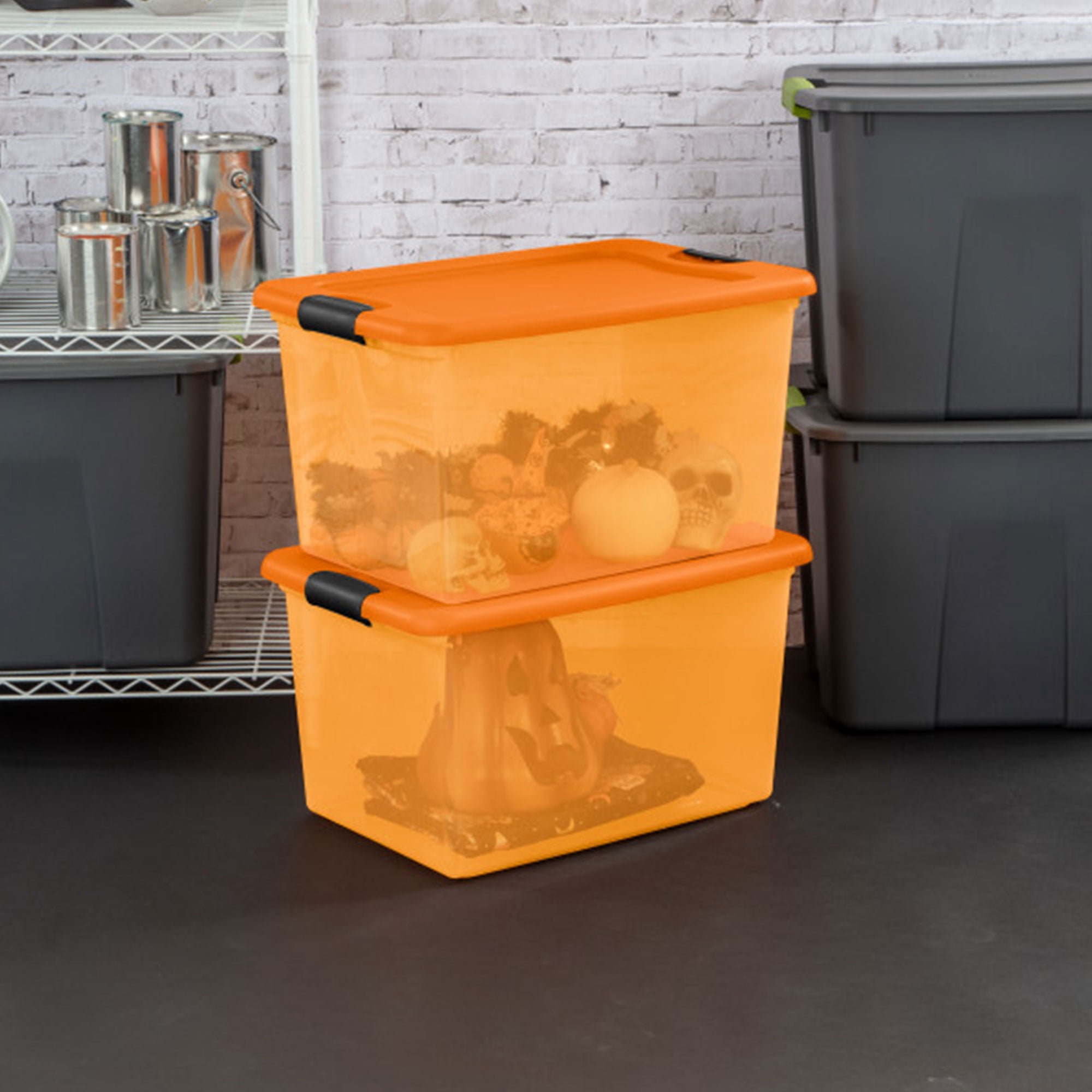 Sterilite Orange 64 Qt Latching Plastic Storage Box Container Tote, 18 Pack