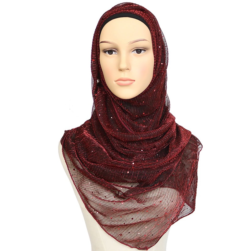 White Hand Beaded Shawl Long  Scarf Islamic Clothing Head Scarf Wrap with Fringe 
