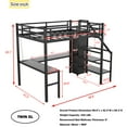 thumbnail image 5 of Bellemave Twin XL Size Metal Loft Bed with L-shaped Desk and Storage Staircase, Loft Bed Frame with Wardrobe and Shelf, Loft Bed with LED Lights and USB Port for Teens (Black, Twin XL), 5 of 11