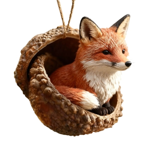 Beautynvta Animal Christmas Ornaments, Cozy Forest Animal in Acorn Ornaments for Christmas Tree, 2D Acrylic Flat Woodland Animal Pendant for Home Party Decor