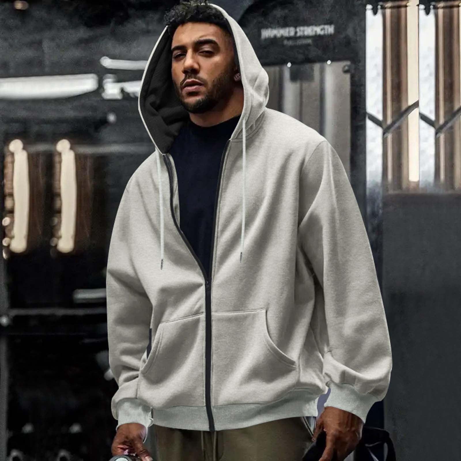 CFLVAEK Big and Tall Hoodies for Men Zippered Oversized Hoodie Sweatshirts Fall Winter Long Sleeve Hooded Jackets with Pockets Gray XL
