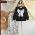 thumbnail image 4 of OYXSER Kids Girls Bow Graphic Crewneck Top and Bow Pattern Wide Leg Pants Set, Black 5 Years, 4 of 9