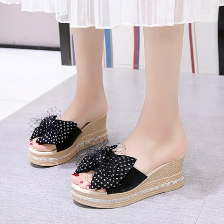 

Alueeu Women s slipper Summer Women s Platform Sandals With Flat Toe Heels And Bow-tie Beach Shoes