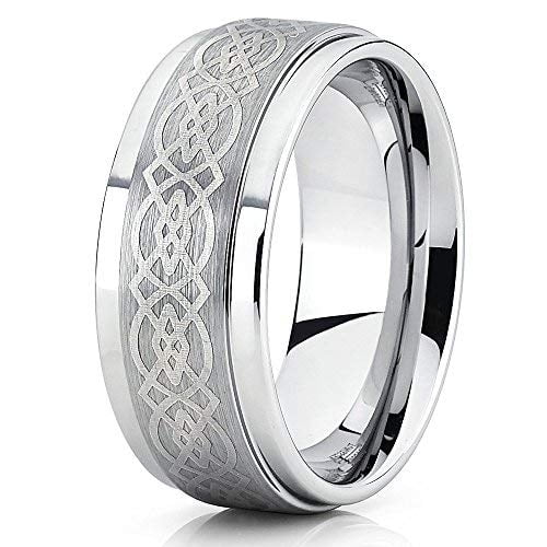 Tungsten Wedding Band 9mm Tungsten Ring Silver Tungsten Ring Celtic Design Ring (6)