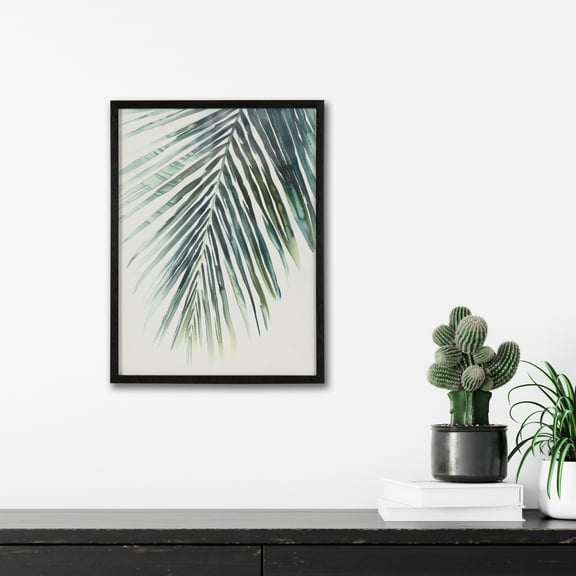 Kate and Laurel Tropical Modern Botanical Palm Framed Wall Art by The Creative Bunch Studio, 12x16 Black, Soft Palm Frond Art for Wall