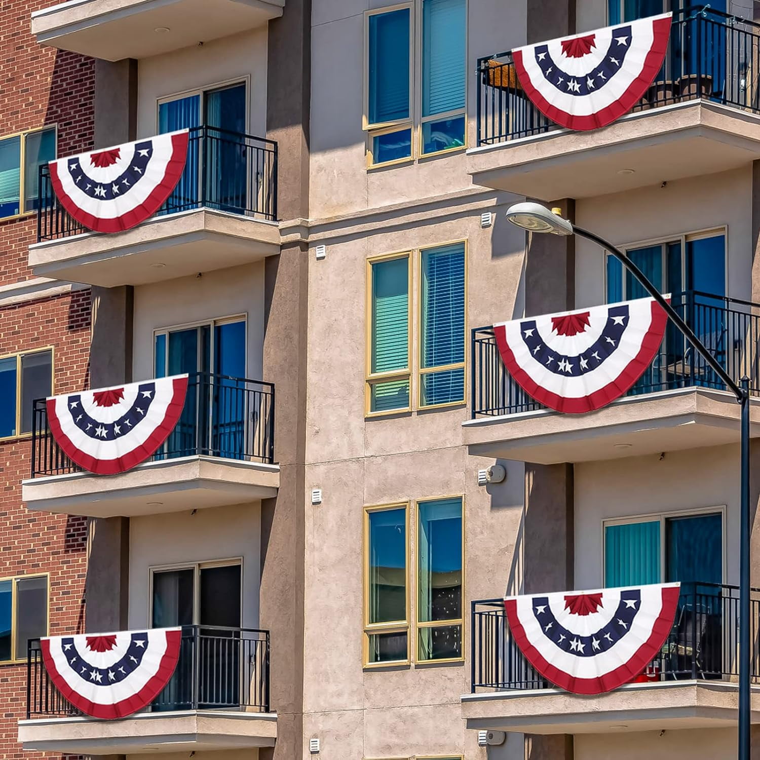 TETOU 4Pcs 3 x 6 Ft American Pleated Fan Flag for Outside, Patriotic Half Fan Bunting Flag, 4th of July Decorations Flags (Set of 4)