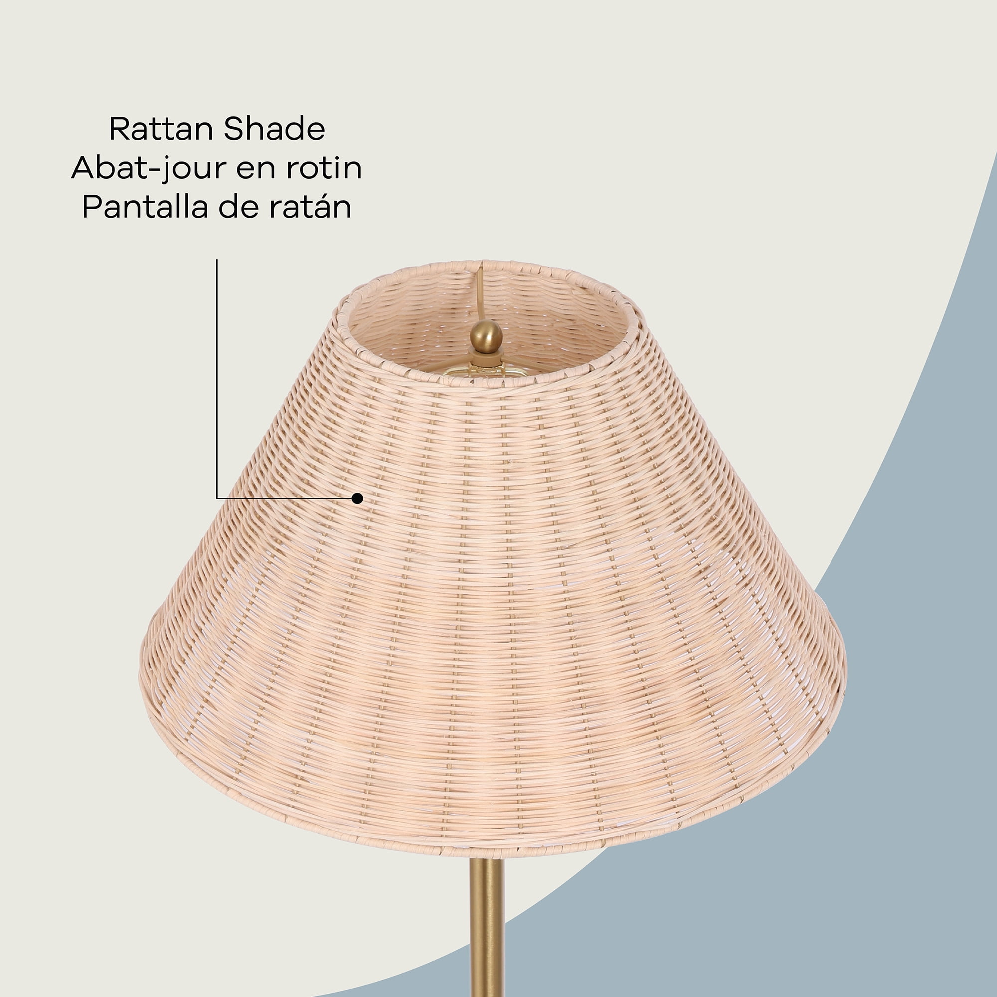 Décor Living Bali 1-Light Boho Floor Lamp with Rattan Shade, 61” Height, Weighted Base, for Living Room, Bedroom, Study, Office