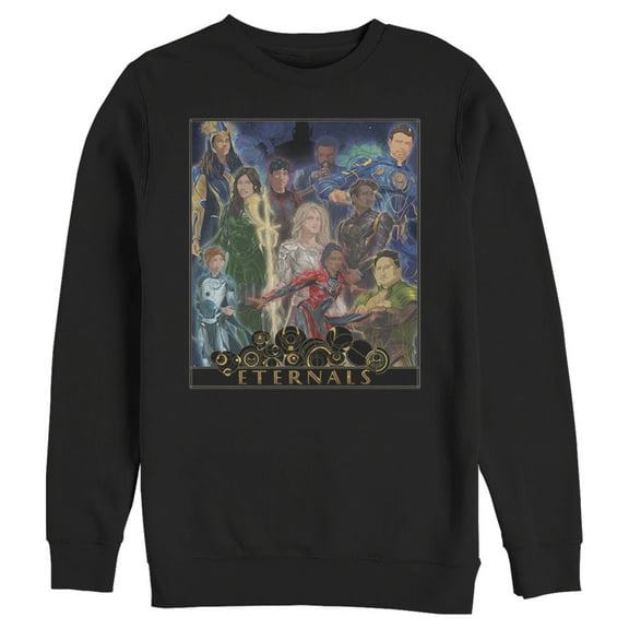 Men's Marvel Eternals Watercolor Poster Sweatshirt Black 2X Large