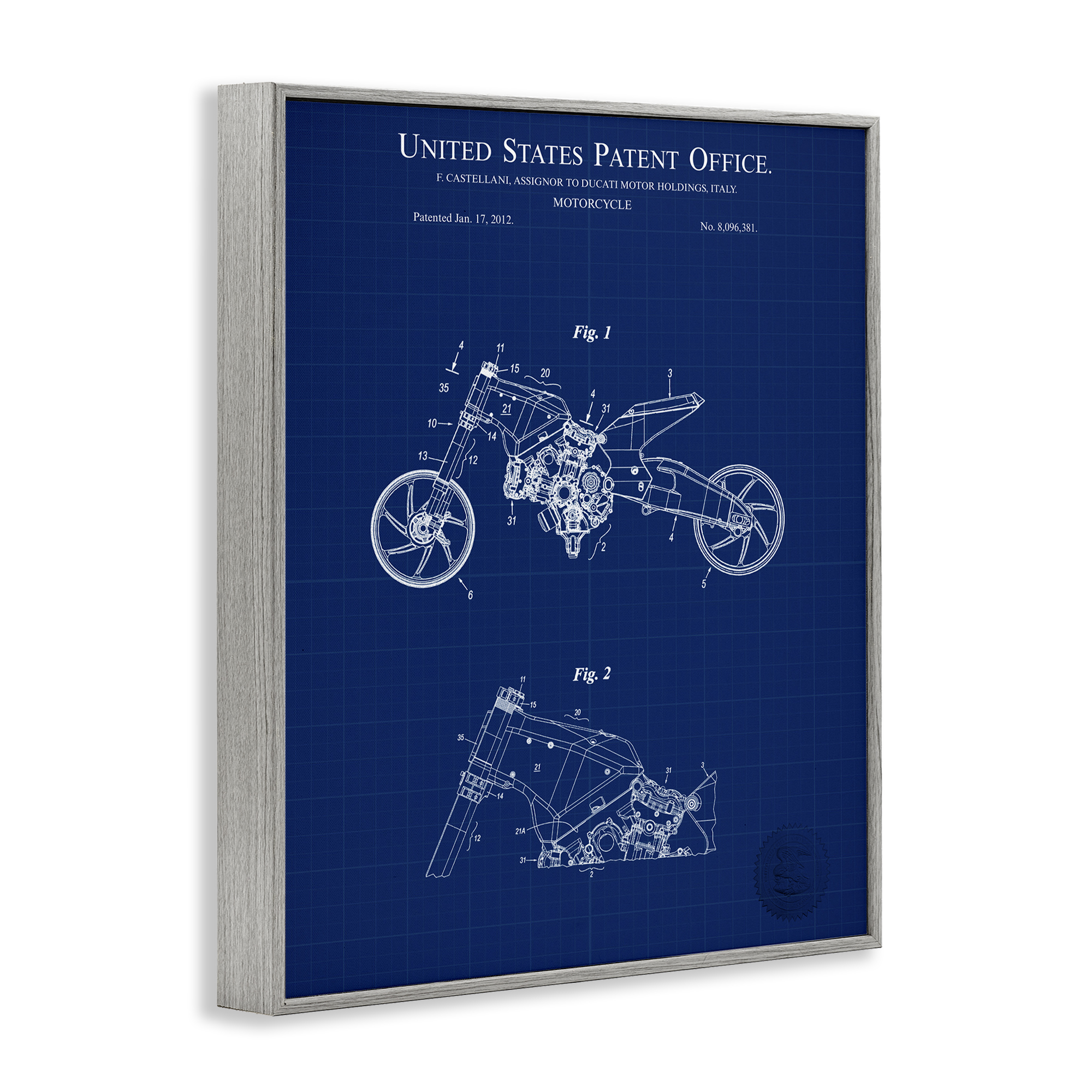 Stupell Industries Motorcycle Patent Blueprint Transportation Painting Gray Framed Art Print Wall Art, 16 x 20