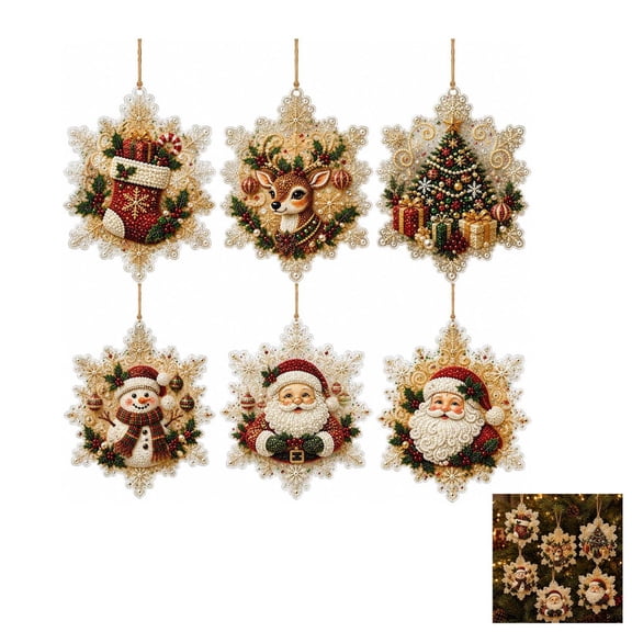 6Pcs Christmas Pearl Art Kits, Hanging Diamond Ornaments Set with Pearls, Art for Adults Beginner, Decoration for Christmas Tree Window Decor
