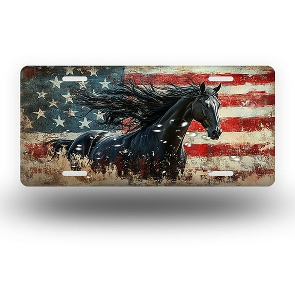 Flag Horse Front License Plate, Metal License Plate, Funny Standard Plates Personalized Novelty Decorative For Men/Women/Boys/Girls Car 6×12 Inch