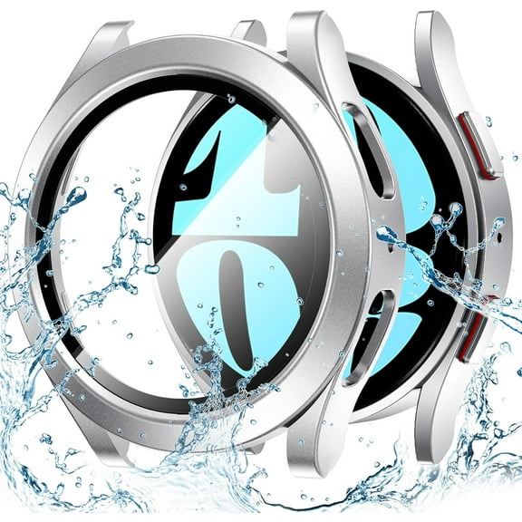 Waterproof Case for Galaxy Watch 6 Screen Protector 44mm, [No Fog] Tempered Glass Face Cover for Samsung Watch 6 Accessories