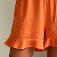 thumbnail image 5 of Morttic Women's Solid Color V-Neck Short Sleeve Laced Waist Ruffle Hem With Pockets Loose Fit Summer Beach Jumpsuit Orange，XL, 5 of 6