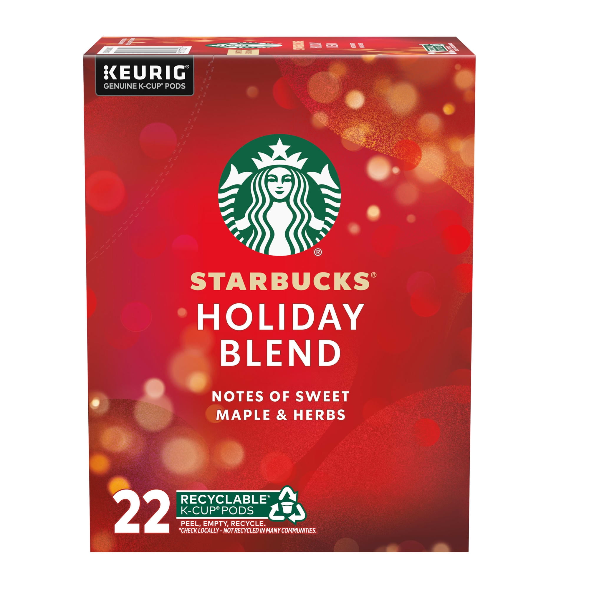 (3 pack) Starbucks Holiday Blend, Medium Roast Coffee, Keurig K-Cup Coffee Pods, 22 Count